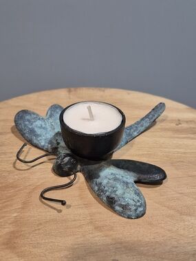 Vintage TAG Heavy Metal Dragonfly Tealight Candle Holder